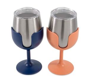 Camco 51917 Life is Better at The Campsite Wine Tumbler Set, 8 oz, Navy and Peach – Perfect for Camping, Tailgating and Parties – Preserves Your Beverage’s Temperature