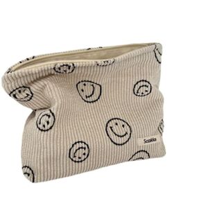 Cosmetic Bags for Women – Corduroy Cosmetic Bag Aesthetic Women Handbags Purses Smile Dots Makeup Organizer Storage Makeup Bag Girls Pencil Case Bags (Beige)