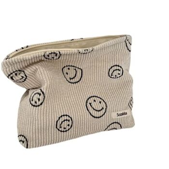 Cosmetic Bags for Women – Corduroy Cosmetic Bag Aesthetic Women Handbags Purses Smile Dots Makeup Organizer Storage Makeup Bag Girls Pencil Case Bags (Beige) | The Storepaperoomates Retail Market - Fast Affordable Shopping