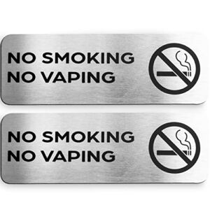 No Smoking No Vaping Sign (Brushed Aluminum 9 in x 3 in) – No Smoking Sign – No Smoking Signs for Business – No Smoking Signs for Home – PACK of 2
