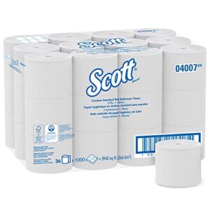 Scott Coreless Standard Roll Toilet Paper (04007), 2-Ply Standard Rolls, 36 Rolls/Case, 1,000 Sheets/Roll, 36,000 Sheets/Case
