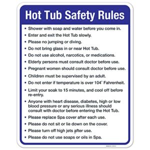 Hot Tub Safety Rules Sign, Pool Sign, 24×30 Inches, Rust Free .063 Aluminum, Fade Resistant, Indoor/Outdoor Use, Made in USA by Sigo Signs