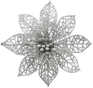 20 Pieces of 5.9 inch (15 cm) Christmas Tree Flowers, Artificial Wedding Christmas Poinsettia Flowers for Holiday Decorations, Glitter Artificial mesh Flower Christmas Tree Ornaments（Silver）