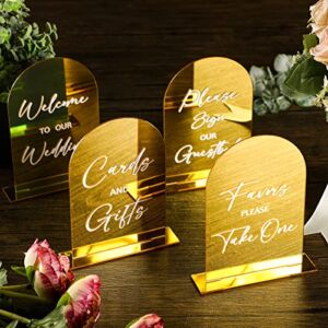 4 Pcs Arch Acrylic Wedding Reception Signs with Stand Gold Gifts and Cards Sign with Holder Arched Round Top Welcome Wedding Signs 4 x 6 Acrylic Signs Please Sign Our Guest Book Sign for Wedding Table