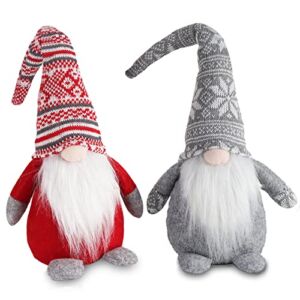 Christmas Gnomes Holiday Gnome Handmade Swedish Tomte, Christmas Elf Decoration Ornaments Thanks Giving Day Gifts Swedish Gnomes tomte (Red Stripe+Grey Snowflake – 19 Inches)
