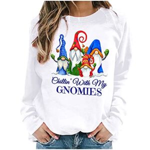 Gnomes Christmas Sweatshirt for Women Letter Printed Raglan Shirt Casual Long Sleeve Crewneck Pullover Tops Clothes White