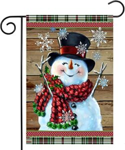 Christmas Garden Flag – Winter Snowman Double Sided Vertical Yard Flag, Holiday Outdoor Decor Buffalo Plaid Christmas Decorations Small Burlap Banner Outside Seasonal Sign 12.5 x 18 inch