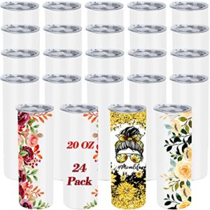 Tswofia Sublimation Tumblers 20 oz Skinny, 24 Pack Straight Tumblers Sublimation Blanks Bulk, Individually Gift Boxed, Stainless Steel Insulated Sublimation Tumblers Cup White
