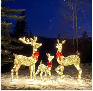 3pcs Lighted Christmas Deer Outdoor Yard Decorations Artificial Pre-lit Christmas Holiday Décor Christmas Reindeer Decorations with Led Lights for Front Yards Garden Lawn Patio
