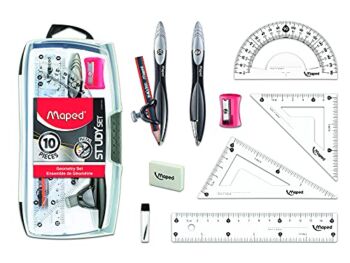 Maped Study Geometry 10 Piece Set, Includes 2 Metal Study Compasses, 2 Triangles, 6 Ruler, 4 Protractor, Pencil for Compass, Pencil Sharpener, Eraser, Lead Refill (897010) | The Storepaperoomates Retail Market - Fast Affordable Shopping