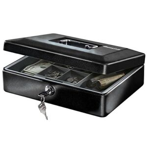 SentrySafe Cash Box with Money Tray and Key Lock, Locking Steel Cash Box, 0.21 Cubic Feet, 3.7 x 11.8 x 9.3 Inches, CB-12