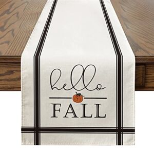 Artoid Mode Hello Fall Pumpkin Table Runner, Seasonal Harvest Vintage Thanksgiving Kitchen Dining Table Decoration for Indoor Outdoor Home Party Decor 13 x 48 Inch