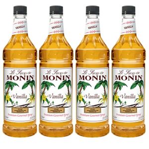 Monin – Vanilla Syrup, Versatile Flavor, Great for Coffee, Shakes, and Cocktails, Gluten-Free, Non-GMO (1 Liter, 4-Pack)