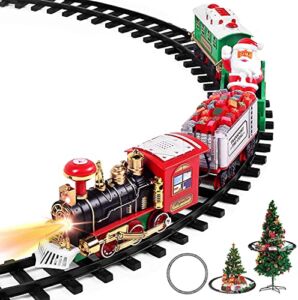 AOKESI Electric Train Set for Kids, Battery-Powered Train Toys with Light, Railway Kits w/ Steam Locomotive Engine, Cargo Cars & Tracks, Classic Toy Train Set Gifts for 3 4 5 6 Years Old Boys Girls