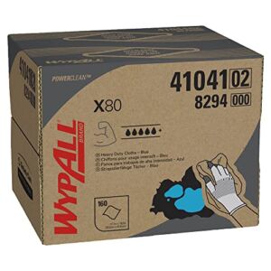 WypAll Power Clean X80 Heavy Duty Cloths (41041), Brag Box, Blue, 1 Box with 160 Sheets