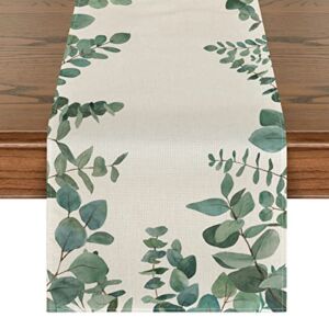 Artoid Mode Eucalyptus Leaves Table Runner, Seasonal Spring Summer Green Plants Holiday Kitchen Dining Table Decoration for Home Party Decor 13 x 36 Inch