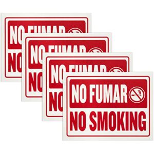 No Fumar Spanish Signs – Red And White Colors, 9 X 12 Inches, Flexible Plastic, Waterproof And Wind Resistant No Smoking Signboards for Public Spaces, Coffee Shops (Pack of 4) – By Hespex