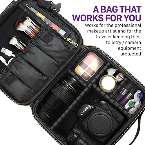 Fosmon Portable Travel Oranizer Bag with Adjustable Dividers & Carry Strap, Professional Multifunctional Train Makeup Case for Cosmetics Brushes Toiletries Accessories [Small] – Black | The Storepaperoomates Retail Market - Fast Affordable Shopping