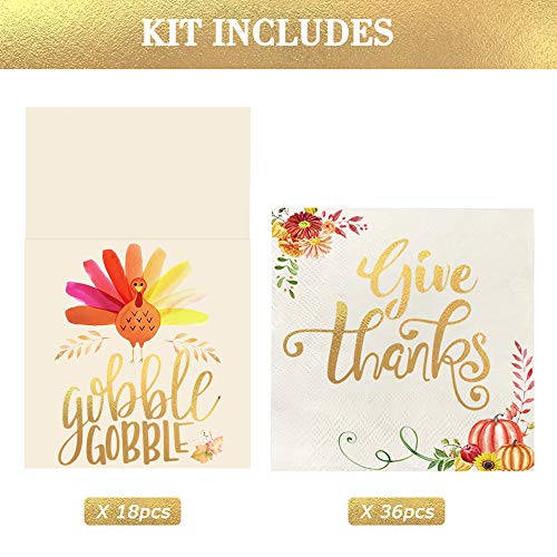 Thanksgiving Napkins – 54 Pack Gold Foil Napkins Paper w Cutlery Holders – Give Thanks Table Decorations for Autumn Fall Harvest Wedding Disposable Centerpiece Decor | The Storepaperoomates Retail Market - Fast Affordable Shopping