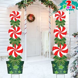 Christmas Decorations Outdoor -2 Pack, 46.7In Xmas Yard Stakes Signs – New Year Giant Holiday Decor Outdoor for Lawn Pathway Walkway Candyland Themed Party (Candy * 2)