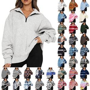 Womens Sweatshirt 2022 Fall Tops Oversized Long Sleeve Collar Drop Shoulder 1/4 Zipper Pullover Shirt