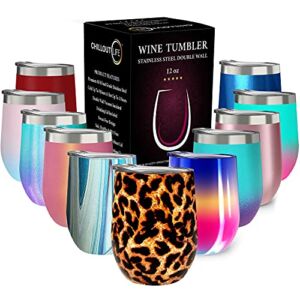 CHILLOUT LIFE 12 oz Stainless Steel Tumbler with Lid – Wine Tumbler Double Wall Vacuum Insulated Travel Tumbler Cup for Coffee, Wine, Cocktails, Ice Cream – Leopard