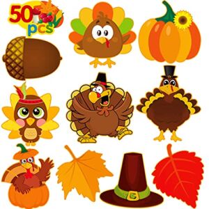 Joy Bang Thanksgiving Cutouts 50 PCS Turkey Fall Cutouts Pumpkin Maple Leaves Acorn Paper Cutouts for Classroom Bulletin Board Decorations