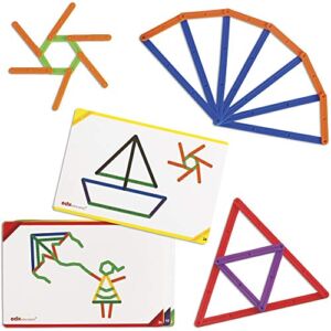 edxeducation Junior GeoStix – In Home Learning Toy for Early Math and Creativity – 200 Multicolored Construction Sticks – 30 Double-Sided Activity Cards – Geometric Manipulative