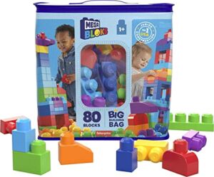 MEGA BLOKS 80-Piece Building Blocks Toddler Toys With Storage Bag, Big Building Bag For Toddlers 1-3 – Blue [Packaging May Vary]