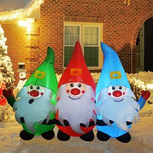 GOOSH 7 FT Length Christmas Inflatable Outdoor Three Santa Claus, Blow Up Yard Decoration Clearance with LED Lights Built-in for Holiday/Party/Xmas/Yard/Garden