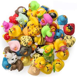 Kicko Assorted Rubber Ducks – 50 Pack – 2 Inches – for Kids, Sensory Play, Stress Relief, Novelty, Stocking Stuffers, Classroom Prizes, Decorations, Supplies, Holidays, Pinata Filler, and Rewards