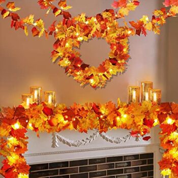 2 Pack Fall Decor Maple Leaves Garland with Lights Battery Operated Fall Thanksgiving Decorations Garland for Home Porch Front Door Table Mantle Outdoor Autumn Harvest Halloween Decor, 11.8Ft 40LED | The Storepaperoomates Retail Market - Fast Affordable Shopping