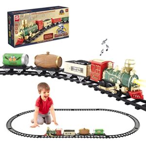 JUQU Christmas Train Set-Toddlers Electric Train Toys for Boys Grils,Classical Train with Sound and Lights,Battery-Powered Locomotive Engine, Cargo Cars& Tracks, Gift for Age 3 4 5 6 Years Old Kids