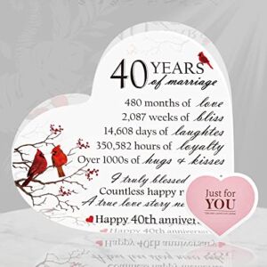Ranslen Years of Marriage Gift Wedding Anniversary Heart Shape Keepsake Decoration Gift Marriage Memorial Table Sign Romantic Gifts for Couple Parent Women Mom Husband Wife (40th)