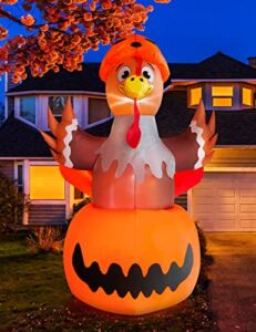 HOPOCO 8FT Thanksgiving Inflatables Turkey with Pumpkin, Turkey Inflatable with Built-in LEDs for Thanksgiving Decorations, Blow up Yard Decorations for Outdoor Yard Lawn Garden