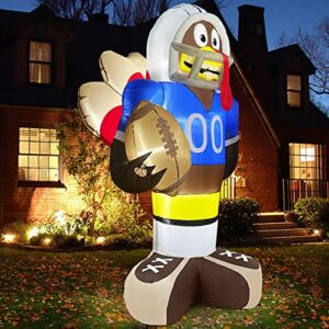 TURNMEON 8 Foot Giant Football Turkey Inflatables Fall Thanksgiving Decorations Outdoor with LED Lights 8 Stakes 4 Tethers 2 Water Bags Blow Up Autumn Thanksgiving Fall Decorations Yard Garden Party
