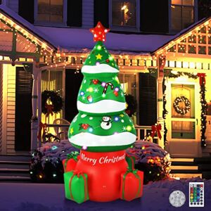 DUUDO 6FT Christmas Inflatables Tree Outdoor Decoration, Blow Up Multicolor LED Lights Xmas Trees with 4 Gift Boxes Inflatable Decoration for Christmas Holiday Party Yard Garden Thanksgiving