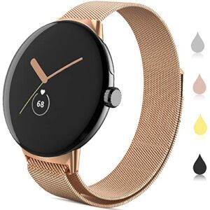 NINKI Magnetic Band Compatible Stainless Steel Google Pixel Watch Bands for Women Rose Gold,[No Gap] Metal Loop Replacement Wristband Bracelet Strap for Google Pixel Smart Watch Bands Accessories