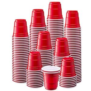 [300 Count – 2 oz.] Mini Plastic Shot Glasses – Red Disposable Jello Shot Cups