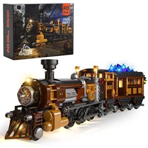 Funwhole Train Lighting Building Bricks Set – Steampunk Ore Train LED Light Building Set 1056 Pieces for Adults and Teens
