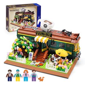 Vziimo Creator Train Cafe House Mini Building Set with 4 Mini Figures, Creative Train Cafe House Model Set for Girls Boys 8-12 Adults, Collectible Display Toy Building Set (1081 Pieces)