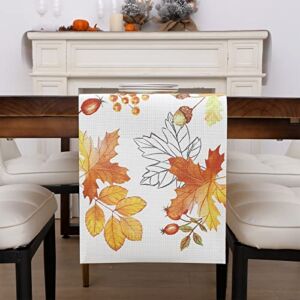 U’Artlines Maple Leaves Pine Cones Vinyl Table Runner, Autumn Themed Harvest Vintage Thanksgiving Seasonal Kitchen Dining Table Decoration for Indoor Outdoor Party 12×71 Inch