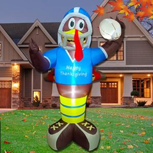 6 FT Thanksgiving Inflatables Outdoor Decorations-Blow Up Turkey Throwing Football Built-in LED Lights for Outdoor Thanksgiving Lawn Decor