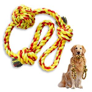 KalaKala Dog Rope Toys for Aggressive Chewers, 3 Feet Long 3 Knots 2 Handles, Large Size, Natural Cotton, Tough Dog Chew Toys, Tug of War Dog Toys for Medium and Large Breeds(Red)
