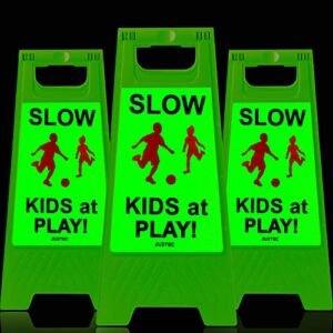 Children at Play Safety Signs For Street Kids at Play Signs For Street Slow Down Signs For Neighborhoods Kids Playing Reflective Caution Sign (3 Pack)