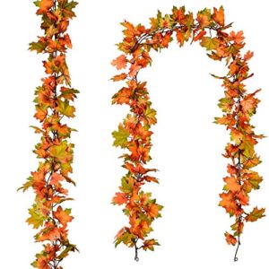 2 Pack Fall Garland Maple Leaf, 6.5Ft/Piece Hanging Vine Garland Artificial Autumn Foliage Garland Thanksgiving Decor for Home Wedding Fireplace Party