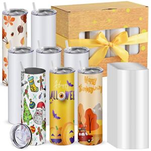 Sublimation Tumblers, KIDJFGG 8pack sublimation tumblers 20 oz skinny Straight with Lids and straws, Sublimation Shrink Wrap, Sublimation Blanks Product Stainless Steel Tumbler for Mug Press, Gift Box