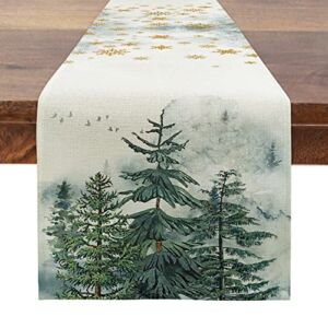 TPHIHPT Christmas Tree Table Runner 72 Inches Long Xmas Winter Holiday Table Runners Christmas Decorations Indoor Kitchen Table Decor Linen Dining Coffee Dresser Table Runner