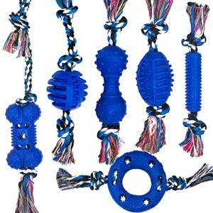 BOSOZOKU Dog Chew Toys 6 Pack Durable Dog Rope Toy Set Cutton Rubber Balls Chew Toys Gifts Puppy Teething for Small Medium Dogs Fetch Tug of War