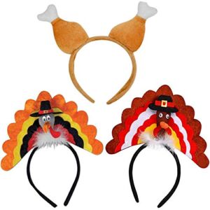 Thanksgiving 3pcs Turkey Drumstick Headband Combo Set for Holiday Costume Party Accessories Decorations